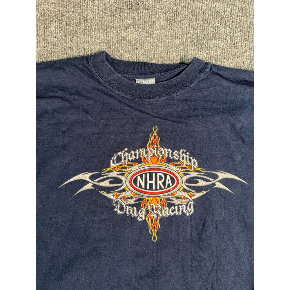 Vintage NHRA Drag Racing T-Shirt Men Large Navy Blue Long Sleeve Tribal Flames - Picture 2 of 9